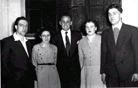 Kenny colin, Winnie colin, Roly Morris, Mary Lewis, Ronnie colin, at Roly's 21st Birthday Party circa 1957